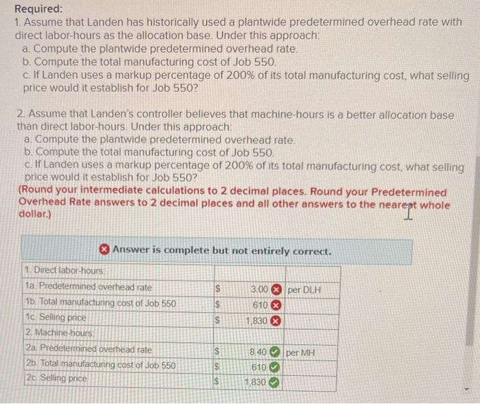 Landen corporation uses a job-order