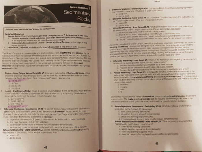 Geotour worksheet f sedimentary rocks